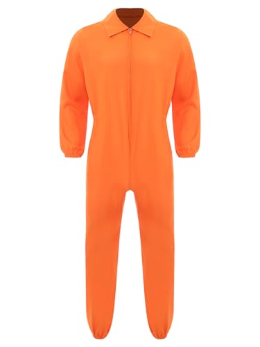 iiniim Häftling Kostüm Herren Damen Gefangener Overall Jumpsuit Orange Gefängnis Kostüm Sträfling Kostüm Für Cosplay Halloween Karneval Fasching Orange L von iiniim