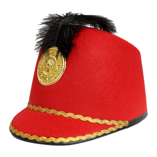 iiniim Halloween Kinder Erwachsene Marching Band Hut Vintage Majorette-Hut Kapitänsmütze Trommel Major Hut Kopfbedeckung Cosplay Fasching Mottoparty Rot One Size von iiniim