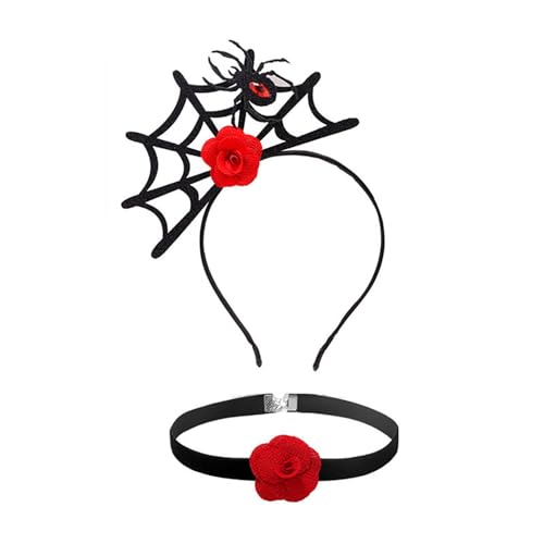 iiniim Halloween Spinne Stirnband mit Halsband Set Spitze Haarreif Gothic Punk Spinne Choker Cosplay Karneval Kostüm Zubehör Accessoires Typ C One Size von iiniim