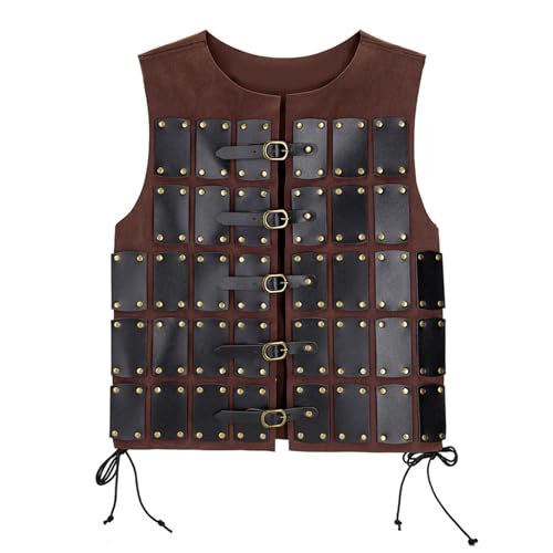 iiniim Herren Mittelalterliche Vintage Weste mit Schnallen Kunstleder Brustrüstung Gladiatoren Brust Panzer Cosplay Halloween Fasching Burgundy One Size von iiniim