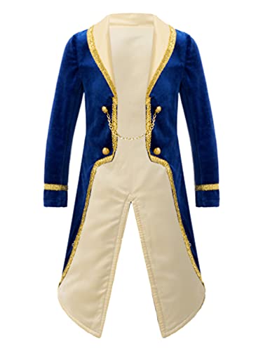 iiniim Jungen Mädchen Zirkus Kostüm Gothic Frack Jacke Mantel Cosplay Zirkusdirektor Kostüm Fasching Karneval Party Festzug G Royal Blau 158-164 von iiniim