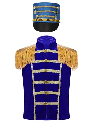 iiniim Jungen Mädchen Zirkus Weste Samt Jacke Mantel + Hut Kinder Zirkus Kostüm Zirkusdirektor Uniform Karneval Fasching Kostüm Stil C Royal Blau 158-164 von iiniim