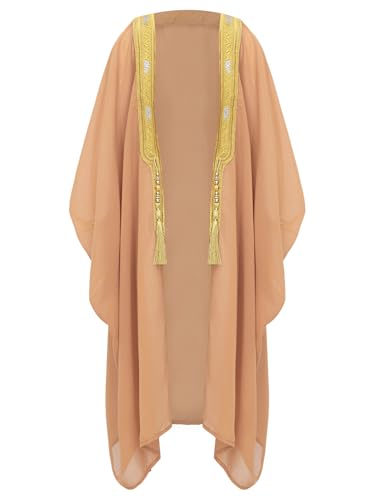 iiniim Kinder Arabische Prinz Kostüm Jungen Muslimische Kleidung Arabische Robe Umhang Mantel Cape Halloween Karneval Fasching Kostüm Hell Orange 146-164 von iiniim