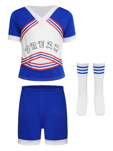 iiniim Kinder Cheer Leader Kostüm Jungen Mädchen Cheerleading Uniform Kurzarm T-Shirt mit Shorts Socken Karneval Fasching Tanzkostüm Blau 146-152 iiniim Kinder Cheer Leader Kostüm Jungen Mädchen Cheerleading Uniform Kurzarm T-Shirt mit Shorts Socken Karneval Fasching Tanzkostüm Blau 146-152 von iiniim