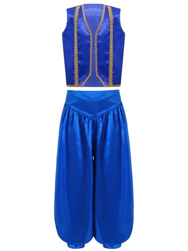 iiniim Kinder Jungen Arabische Kleidung Arabischer Prinz Kostüm Ärmellos Satin Weste + Aladinhose Orient Sultan Kostüm Karneval Fasching Royal Blau 134-140 von iiniim