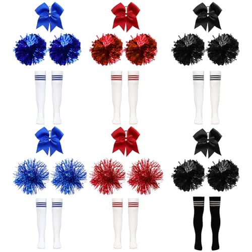 iiniim Mädchen Cheer Leader Cheerleading Kostüm 2 Stück Pompons + Stümpfe + Haarschmuck Karneval Fasching Tanzparty Wettbewerb B Weiß&Blau 140-170 von iiniim
