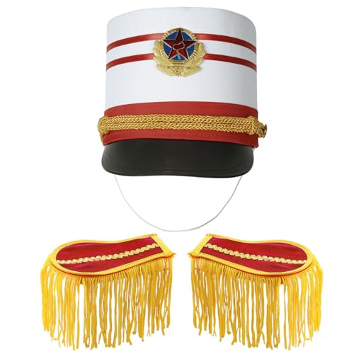 iiniim Mädchen Junge Trommel Band Kostüm Zubehör Fransenbesatz Schulterklappe mit Marschband Hut Major Marching Band Cosplay Performance Fasching Typ A One Size von iiniim