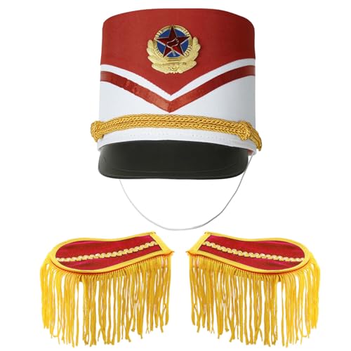 iiniim Mädchen Junge Trommel Band Kostüm Zubehör Fransenbesatz Schulterklappe mit Marschband Hut Major Marching Band Cosplay Performance Fasching Typ C One Size von iiniim