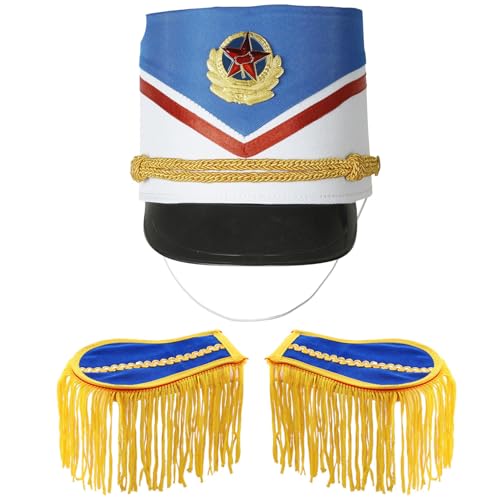 iiniim Mädchen Junge Trommel Band Kostüm Zubehör Fransenbesatz Schulterklappe mit Marschband Hut Major Marching Band Cosplay Performance Fasching Typ F One Size von iiniim