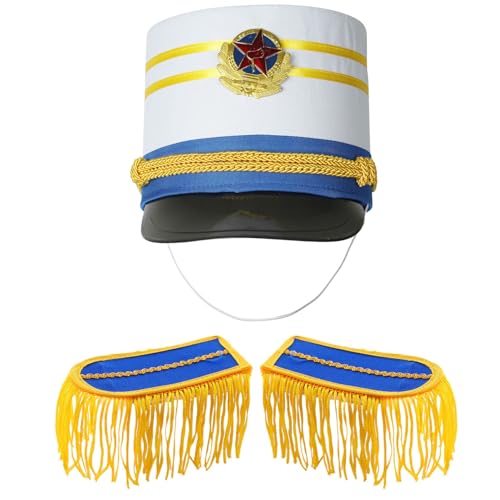 iiniim Mädchen Junge Trommel Band Kostüm Zubehör Fransenbesatz Schulterklappe mit Marschband Hut Major Marching Band Cosplay Performance Fasching Typ I One Size von iiniim