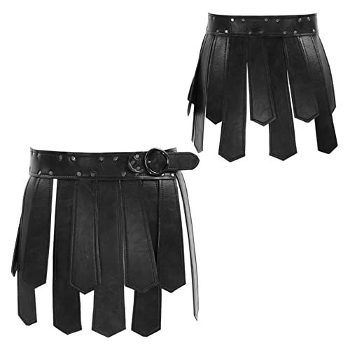 iiniim Männer Römisch PU-Leder Rock Mittelalterlich Krieger Taillengürtel mit Schnalle Gladiator Soldaten Rockgürtel für Cosplay Halloween Karneval Dress Up Schwarz A One Size von iiniim