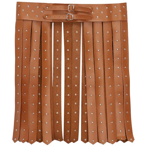 iiniim Mittelalterliche Kunstleder Ritter Qustenrock Vintage Römisch Wikinger Taillengürtel Rock Gladiator Rockgürtel für Cosplay Halloween Karneval Braun One Size von iiniim