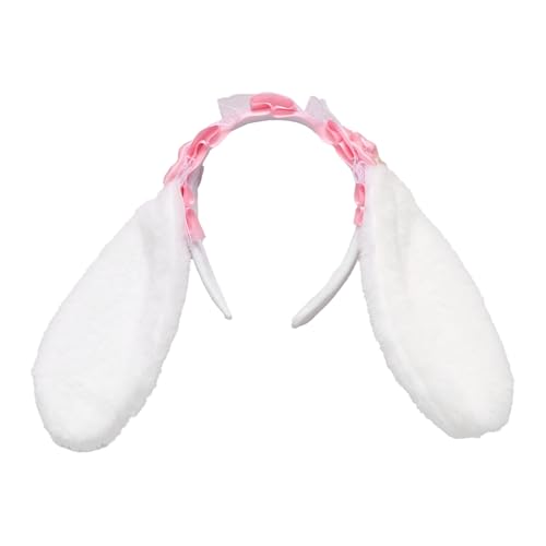 iiniim Ostern Hasenohren Stirnband Plüsche Kaninchenohren Haarband Spitze Rüschen Kopfbedeckung Bunny Cosplay Haar Accessoires Rosa One Size von iiniim