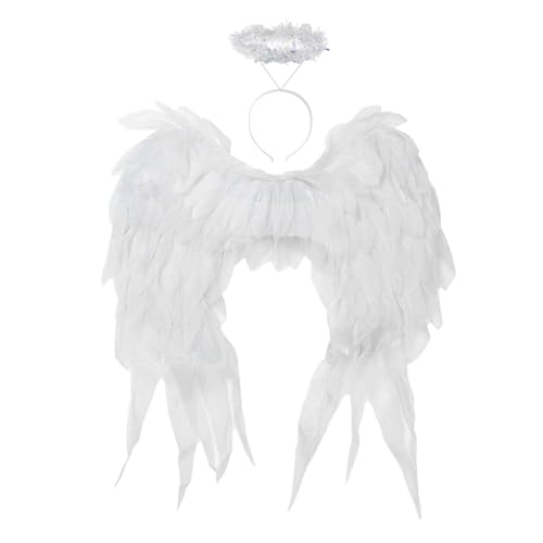 iiniim Realistische Federflügel Feen Engel Flügel Folien Stirnband Für Halloween Weihnachten Cosplay Party Weißes Set Einheitsgröße iiniim Realistische Federflügel Feen Engel Flügel Folien Stirnband Für Halloween Weihnachten Cosplay Party Weißes Set Einheitsgröße von iiniim