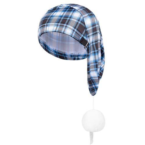 iiniim Unisex Zipfelmütze Plaid Schlafmütze Nachthemd Accessoire Nachthaube mit Pom Ball Mottoparty Kostüm Party Fasching Hellblau One Size von iiniim