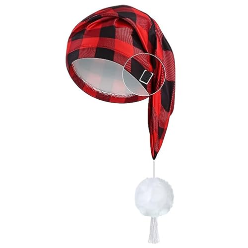 iiniim Unisex Zipfelmütze Plaid Schlafmütze Nachthemd Accessoire Nachthaube mit Pom Ball Mottoparty Kostüm Party Fasching Schwarz&Rot One Size von iiniim