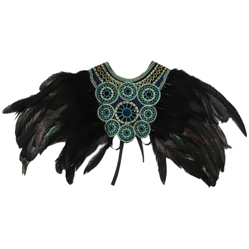 iiniim Viktorianische Natürliche Feder Achselzucken Gothic Schulterumhang Vintage Shrug Cape Schal für Cosplay Karneval Hallowene Kostüm Schwarz One Size von iiniim