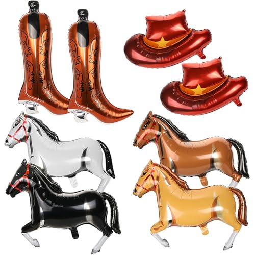 8 Stück Pferde ballon, Cowgirl Stiefel ballons, Cowgirl Hut folien ballons, Cowboy aufblasbare Pferde party dekorationen für Tier themen party von ikappy
