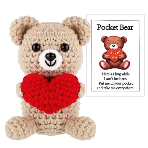 ikappy Teddybär Niedliche Strick Puppe mit rotem Herzen Tier Plüsch Geschenk für Sie/Ihn/Freundin/Freund/Kinder/Mama Valentines Bär Geburtstag Jubiläum von ikappy