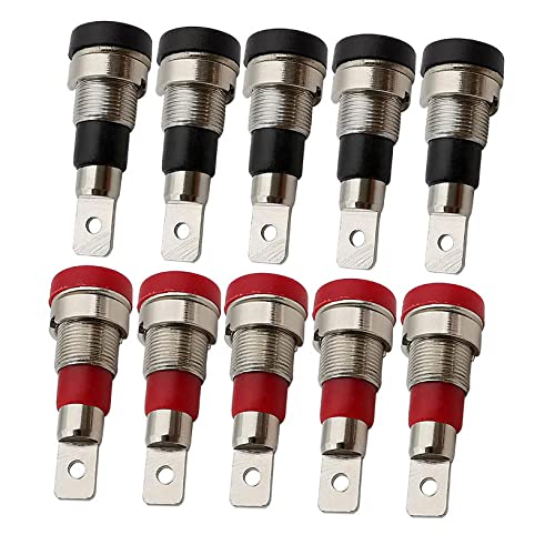 ikarex-shop 10x Einbaubuchse (5X Rot + 5X Schwarz) 4mm Bananenbuchse Laborbuchse Sicherheitsbuchse Lautsprecher HiFi Audio Bananenstecker 10 Stück von ikarex-shop