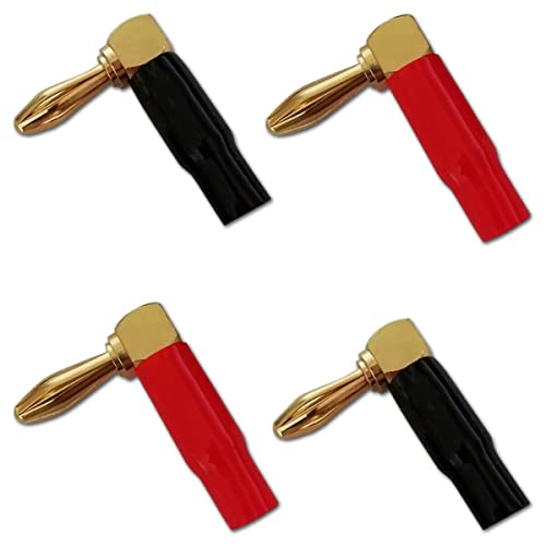 ikarex-shop 4X Bananenstecker 4mm Lautsprecher 90 Grad, (2X Rot + 2X Schwarz), Winkel Lautsprecher Audio Vergoldet HiFi Jack Goldstecker mit Schraubanschlüssen von ikarex-shop