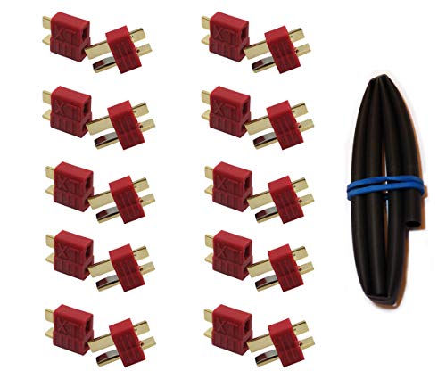 ikarex-shop 5 oder 10 Paar T-Plug mit Grip Deans Stecker/Buchse mit Schrumpfschlauch Steckverbinder Dean T Plug RC Akku Lipo 5X 10x (10 Paar) von ikarex-shop