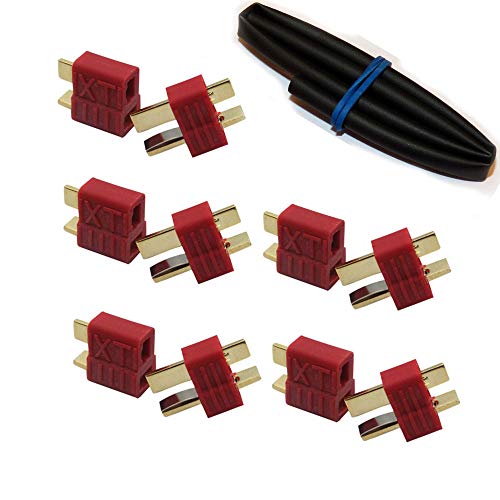 ikarex-shop 5 oder 10 Paar T-Plug mit Grip Deans Stecker/Buchse mit Schrumpfschlauch Steckverbinder Dean T Plug RC Akku Lipo 5X 10x (5 Paar) von ikarex-shop