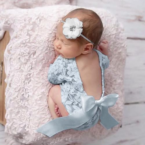 Baby Fotoshooting Kostüme,Neugeborenen Fotografie Requisiten,Baby Backless Spitze Strampler Kleidung Foto Babybekleidung Outfits Bekleidung Set für Baby Foto Fotografie Prop Zubehör,Stil A: Grau von ikasus