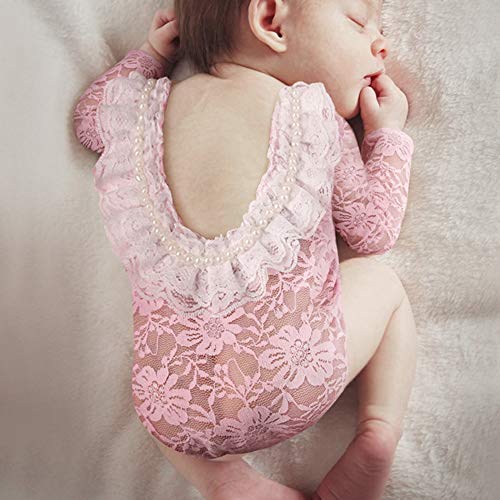 ikasus Neugeborenen Fotografie Kostüme,Baby Fotoshooting Neugeborenes Baby Backless Spitze Strampler Kleidung Foto Requisiten Outfits Bekleidung Set für Baby Foto Fotografie Prop Zubehör,Rosa von ikasus