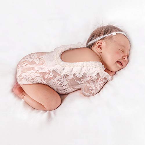 ikasus Neugeborenen Fotografie Kostüme,Baby Fotoshooting Neugeborenes Baby Backless Spitze Strampler Kleidung Foto Requisiten Outfits Bekleidung Set für Baby Foto Fotografie Prop Zubehör,Weiß von ikasus