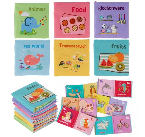 ilauke Stoffbuch Baby Spielzeug, 6 Stück Baby Books, Multi-Colour Baby Fühlbuch aus Stoff Baby Buch ab 0 Monate, Knisterbuch Geschenk für Neugeborene Jungen Mädchen von ilauke