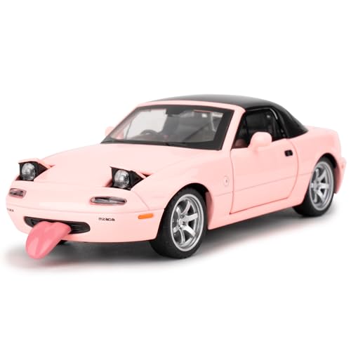 1/32 Mazda Miata MX-5 Alloy Modellauto, Pullback Spielzeugauto mit Licht und Sound, abnehmbares Verdeck, Sammlermodell, Geschenke für Kinder im Alter von 4-7 (Rosa) von imtfzct