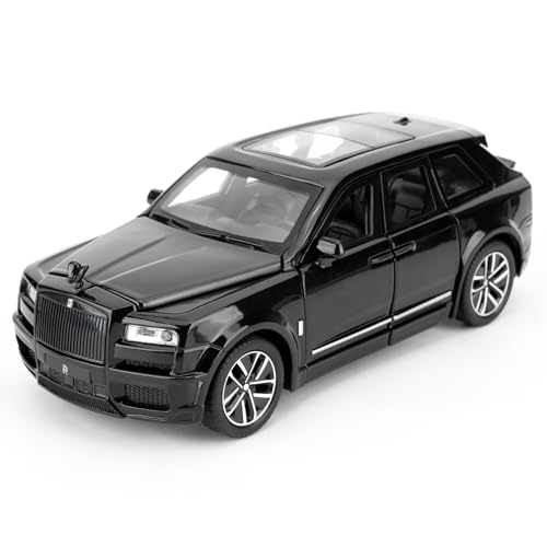 1/32 Rolls-Royce Cullinan Modellauto, Spielzeugauto mit Sound- und Lichtfunktion, Kinderspielzeug Modellauto mit Pull Back Funktion, Modellauto in Sammlerqualität, Geschenk für Kinder (schwarz) von imtfzct