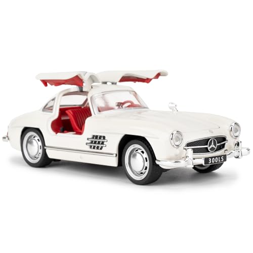 1955 Mercedes-Benz 300sl Oldtimer Modell, 1/32 Spielzeugauto mit Sound- und Lichtfunktion, Kinderspielzeug Modellauto mit Pull-Back-Funktion, Modellauto in Sammlerqualität, Geschenk für Kinder (weiß) von imtfzct