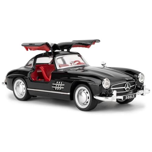 1955 Mercedes-Benz 300sl Oldtimer Modell, 1/32 Spielzeugauto mit Sound und Lichtfunktion, Kinderspielzeug Modellauto mit PullBack Funktion, Modellauto in Sammlerqualität, Geschenk für Kinder (schwarz) von imtfzct