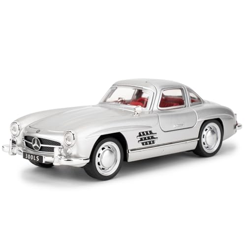 1955 Mercedes-Benz 300sl Oldtimer Modell, 1/32 Spielzeugauto mit Sound und Lichtfunktion, Kinderspielzeug Modellauto mit PullBack Funktion, Modellauto in Sammlerqualität, Geschenk für Kinder (silbrig) von imtfzct