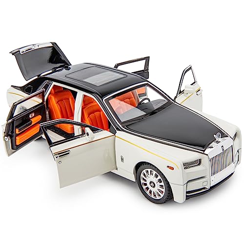 imtfzct 1/18 Rolls Royce Phantom Modellauto, Leichtmetall-Druckguss Sammeltrolley Spielzeugauto, klassisches zweitüriges Modellauto, Logo faltbar, Geschenk （weiß） von imtfzct