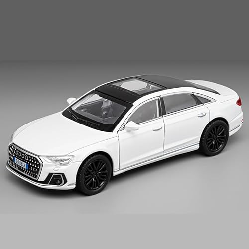 imtfzct 1/32 Audi A8 Modellauto, Spielzeugauto mit Sound- und Lichtfunktion, Kinderspielzeug Modellauto mit Pull-Back-Funktion, Modellauto in Sammlerqualität, Geschenk für Kinder (weiß) von imtfzct