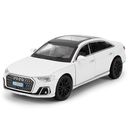 imtfzct 1/32 Audi A8 Modellauto, Spielzeugauto mit Sound- und Lichtfunktion, Kinderspielzeug Modellauto mit Pull-Back-Funktion, Modellauto in Sammlerqualität, Geschenk für Kinder (weiß) von imtfzct