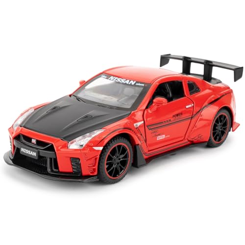 imtfzct 1/32 Nissan GTR-Großraumversion Leichtmetall-Automodell, bringt die Zugfunktion Sound und Licht Spielzeugauto zurück, geeignet für Sammlung von Modellautos, Geschenke für Kinder (rot) von imtfzct