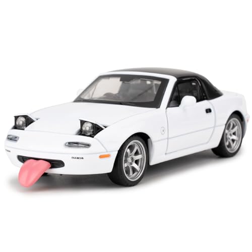 imtfzct 1/32 Mazda Miata MX-5 Alloy Modellauto, Pullback Spielzeugauto mit Licht und Sound, abnehmbares Verdeck, Sammlermodell, Geschenke für Kinder von 4-7 Jahren (Weiß) von imtfzct