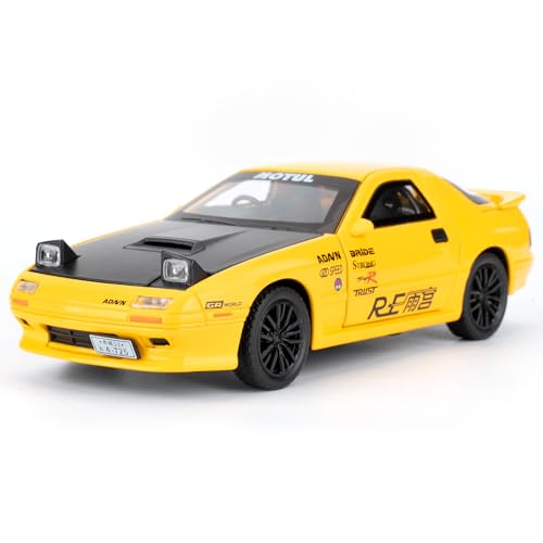 imtfzct 1/32 Mazda RX7 Modellauto, Spielzeugauto aus Aluminiumdruckguss, Spielzeugmodellauto zum Sammeln, Spielzeugauto mit Sound- und Lichtfunktion und Pull-Back-Funktion, Geschenk für Kinder（gelb） von imtfzct