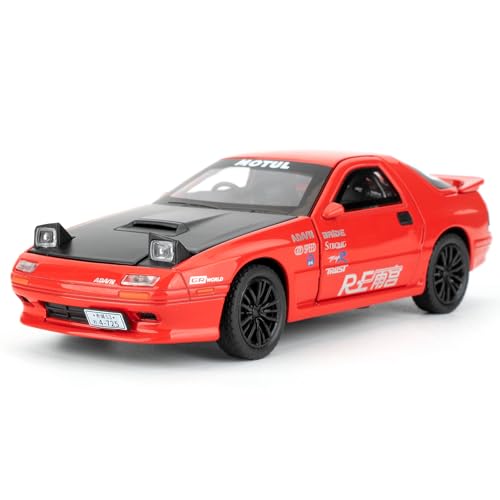 imtfzct 1/32 Mazda RX7 Modellauto, Spielzeugauto aus Aluminiumdruckguss, Spielzeugmodellauto zum Sammeln, Spielzeugauto mit Sound- und Lichtfunktion und Pull-Back-Funktion, Geschenk für Kinder（rot） von imtfzct