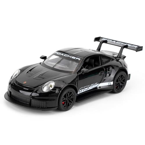 imtfzct 1/32 Porsche GT3RS Modellauto, Leichtmetallfahrzeug mit Pull Back Funktion, Kinderspielzeugauto mit Licht und Sound, Spielzeugauto, das die Tür öffnen kann, Geschenk für Kinder (schwarz) von imtfzct