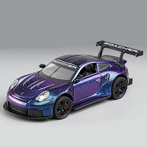 imtfzct 1/32 Porsche GT3RS Modellauto, Leichtmetallfahrzeug mit Pull Back Funktion, Kinderspielzeugauto mit Licht und Sound, Spielzeugauto, das die Tür öffnen kann, Geschenk für Kinder (violett) von imtfzct