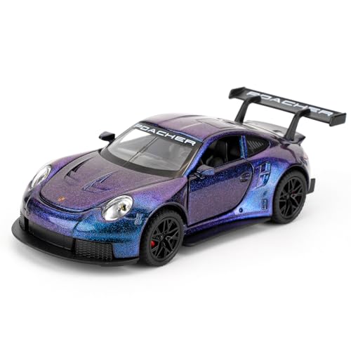 imtfzct 1/32 Porsche GT3RS Modellauto, Leichtmetallfahrzeug mit Pull Back Funktion, Kinderspielzeugauto mit Licht und Sound, Spielzeugauto, das die Tür öffnen kann, Geschenk für Kinder (violett) von imtfzct