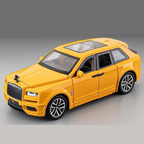 imtfzct 1/32 Rolls-Royce Cullinan Modellauto, Spielzeugauto mit Sound- und Lichtfunktion, Kinderspielzeug Modellauto mit Pull Back Funktion, Modellauto in Sammlerqualität, Geschenk für Kinder (gelb) von imtfzct