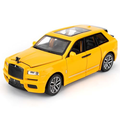 imtfzct 1/32 Rolls-Royce Cullinan Modellauto, Spielzeugauto mit Sound- und Lichtfunktion, Kinderspielzeug Modellauto mit Pull Back Funktion, Modellauto in Sammlerqualität, Geschenk für Kinder (gelb) von imtfzct