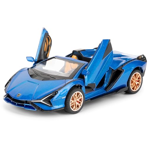 imtfzct 1/32 Lamborghini Sian Roadster Alloy Car Model, Sound und Licht Spielzeugauto mit Pullback-Funktion, geeignet für Sammlerauto-Modelle, Geschenk für Kinder (blau) von imtfzct