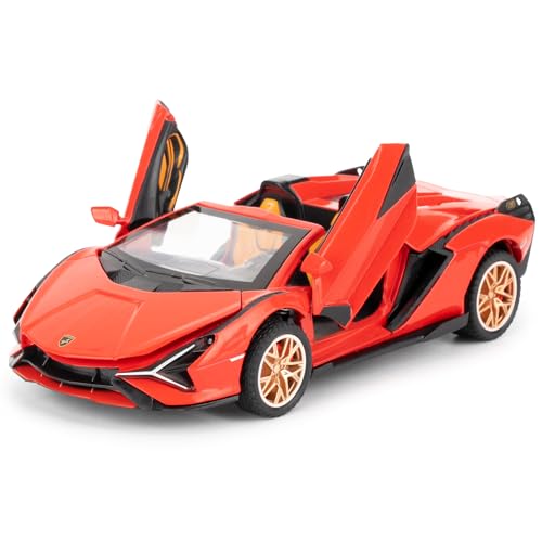 imtfzct 1/32 Lamborghini Sian Roadster Alloy Car Model, Sound und Licht Spielzeugauto mit Pullback-Funktion, geeignet für Sammlerauto-Modelle, Geschenk für Kinder (rot) von imtfzct